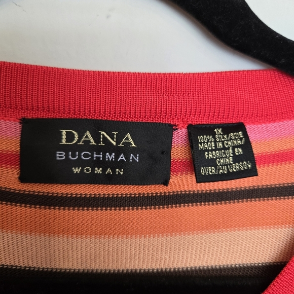 Dana Buchman Silk Striped Sweater Cardigan Women's 1X Vtg Kidcore Dopaminecore - Picture 5 of 10